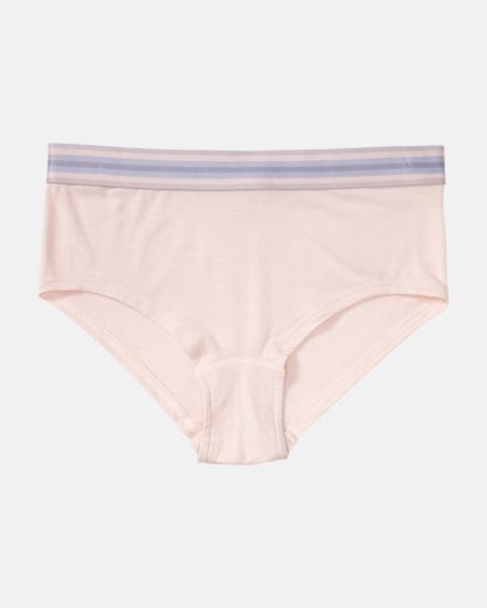 Pant in lychee mélé aus der Serie Ruby, flach auf einer Oberfläche liegend.