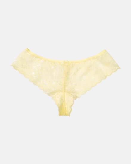 Brazilstring in zitrone aus der Serie Romy, flach auf einer Oberfläche liegend.