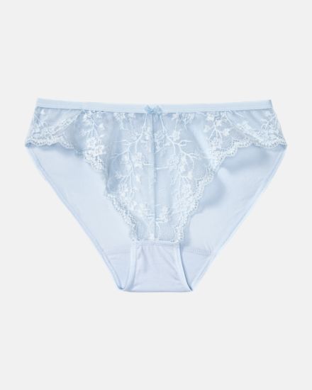 Bikinislip in aquamarin aus der Serie Romy, flach auf einer Oberfläche liegend.