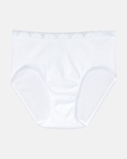 Midislip in weiß aus der Serie Britta, flach auf einer Oberfläche liegend.