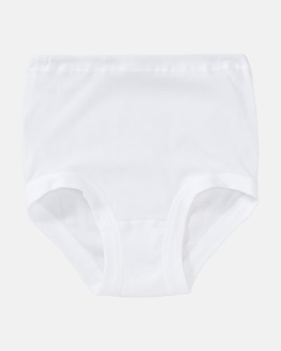 Taillenslip in weiß aus der Serie Nelly, flach auf einer Oberfläche liegend.