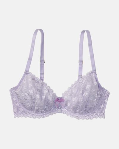 Bügel BH Balcony in lavendel aus der Serie Romina, flach auf einer Oberfläche liegend.