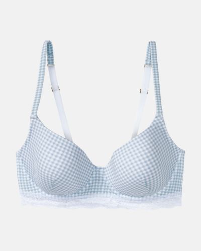 Schalen BH mit Bügel in vichy aquamarin aus der Serie Rosa, flach auf einer Oberfläche liegend.