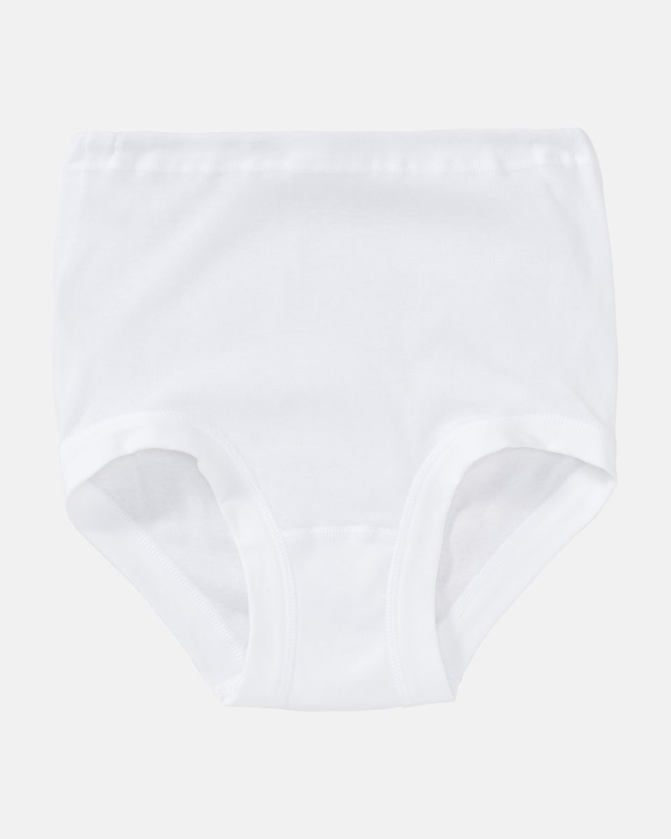 Taillenslip in weiß aus der Serie Nelly, flach auf einer Oberfläche liegend.