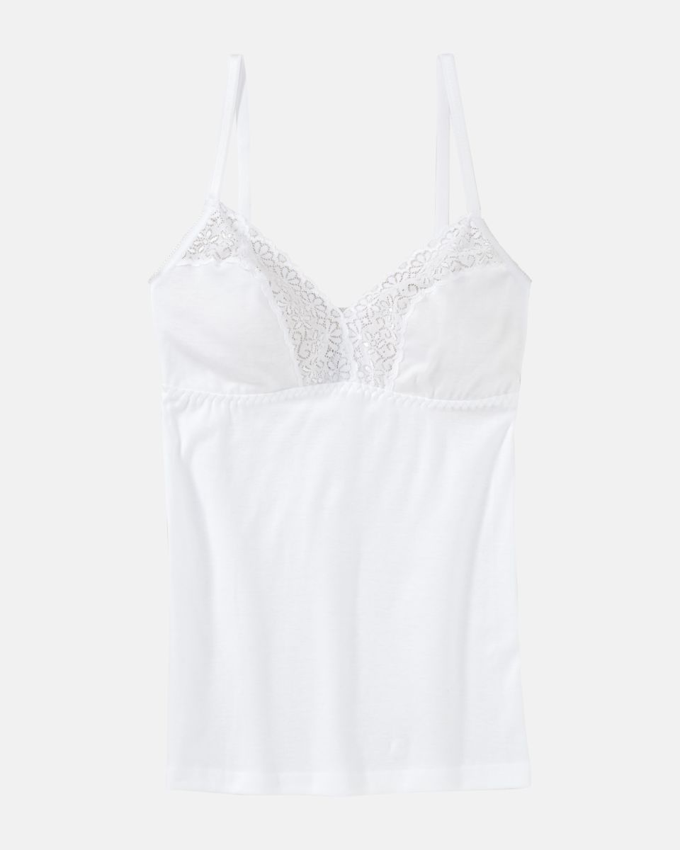 BH Hemd in weiß aus der Serie Natalie, flach auf einer Oberfläche liegend.