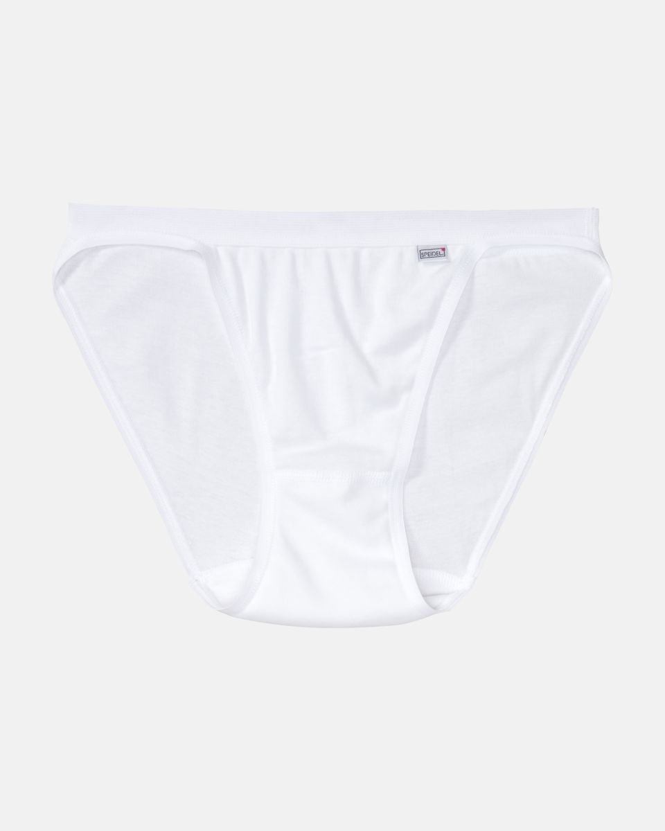 Tanga in weiß aus der Serie Britta, flach auf einer Oberfläche liegend.