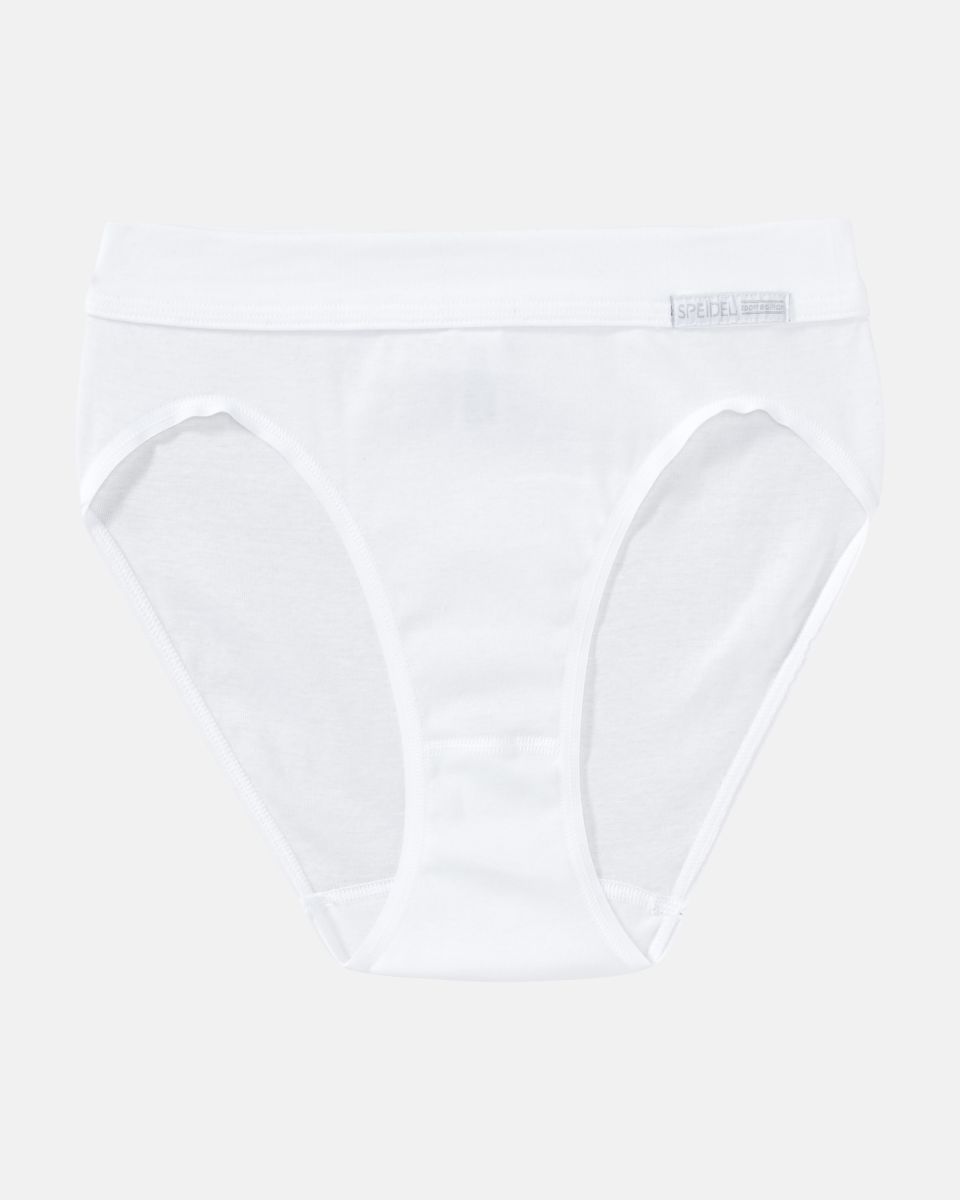 Jazzpant in weiß aus der Serie Bio Cotton, flach auf einer Oberfläche liegend.