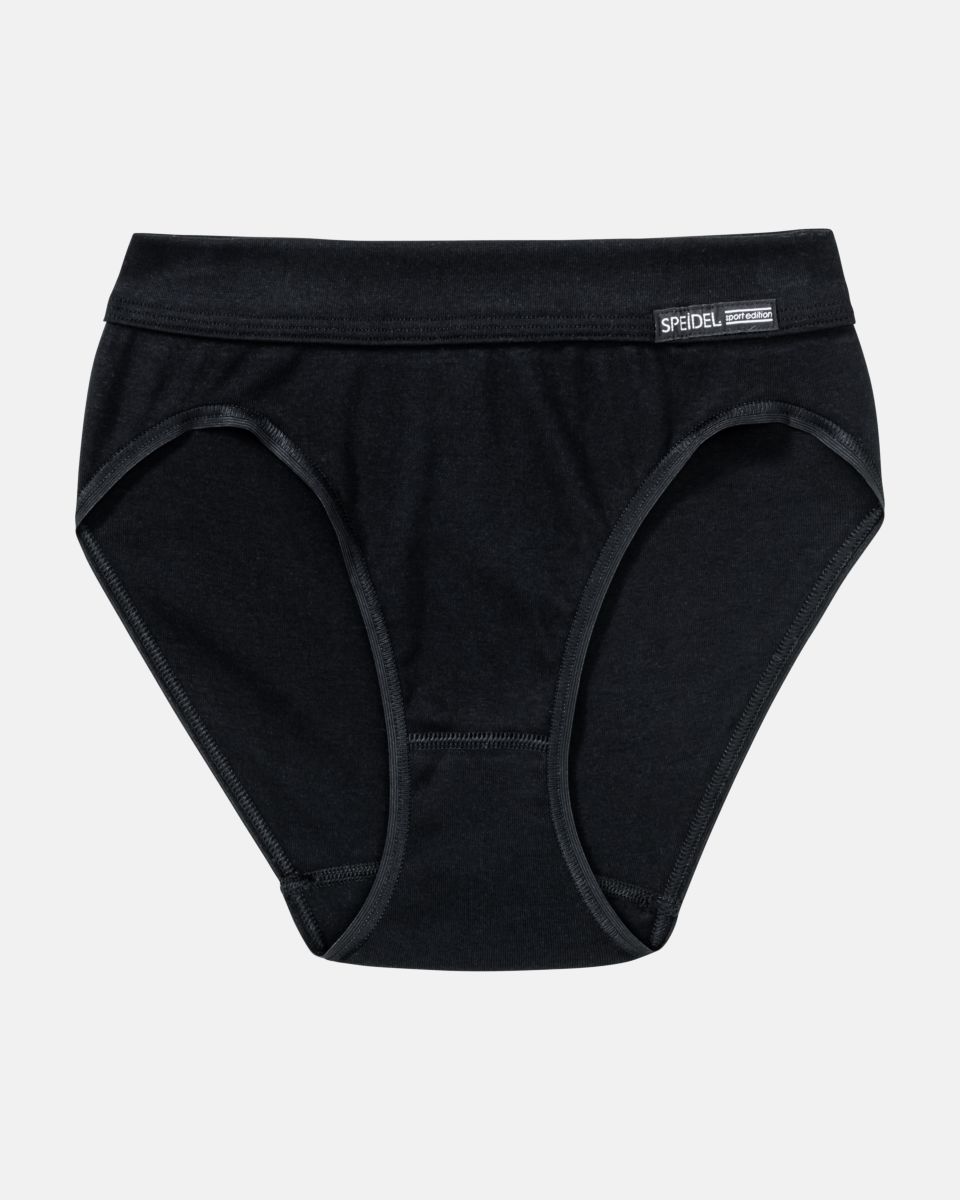 Jazzpant in schwarz aus der Serie Bio Cotton, flach auf einer Oberfläche liegend.