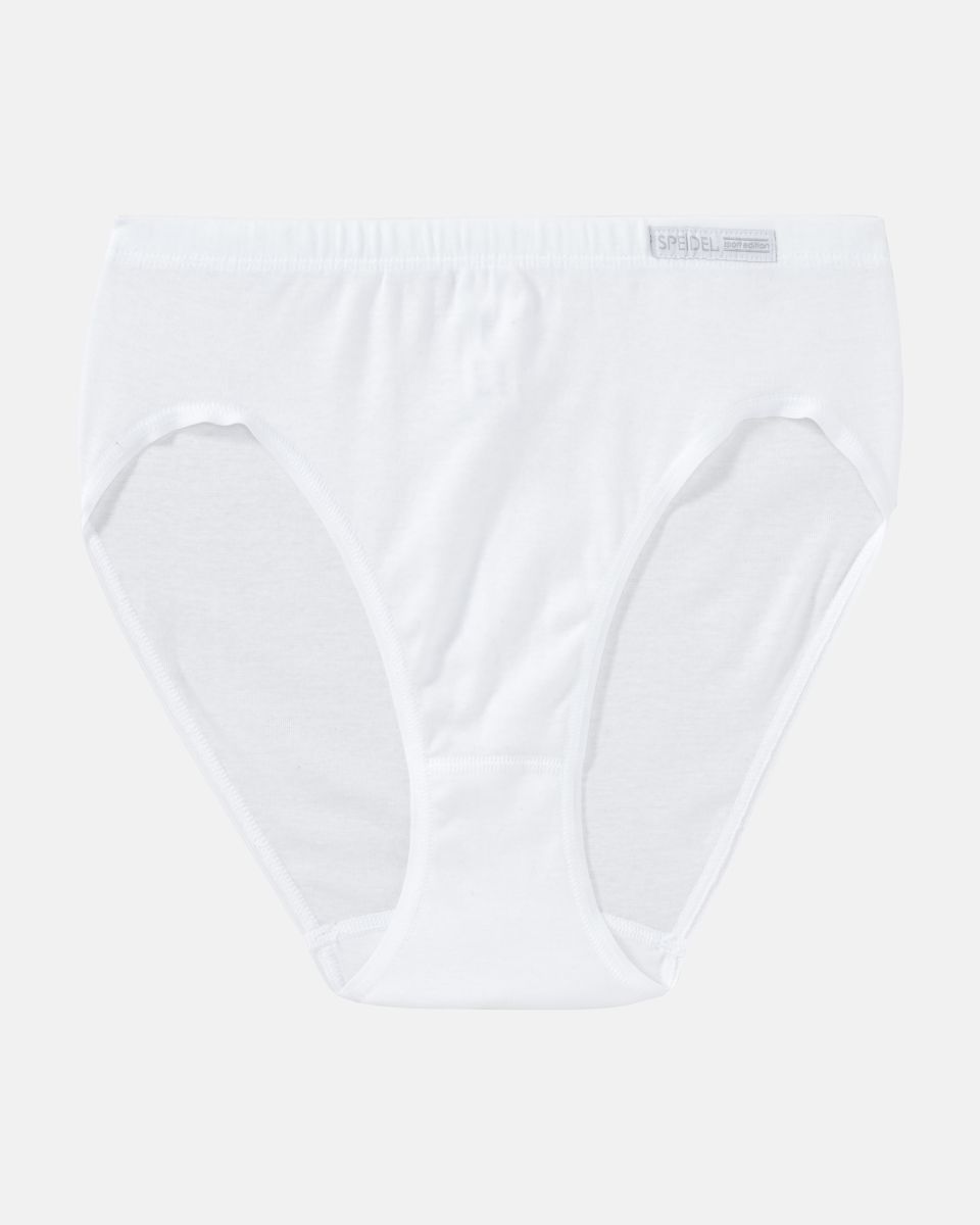 Jazzpant in weiß aus der Serie Bio Cotton, flach auf einer Oberfläche liegend.