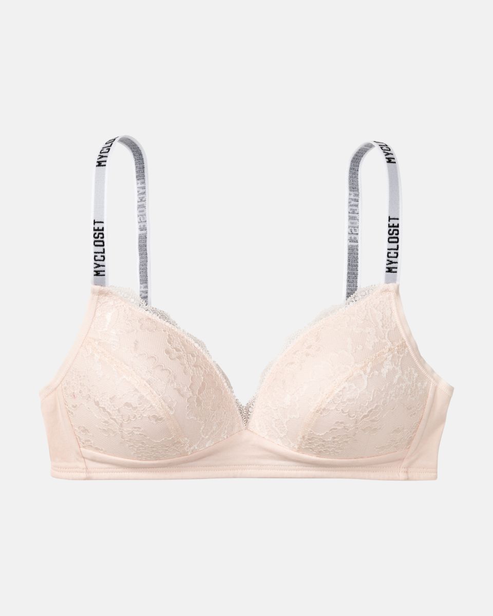 Schalen BH Triangle in lychee aus der Serie Logo Lover, flach auf einer Oberfläche liegend.