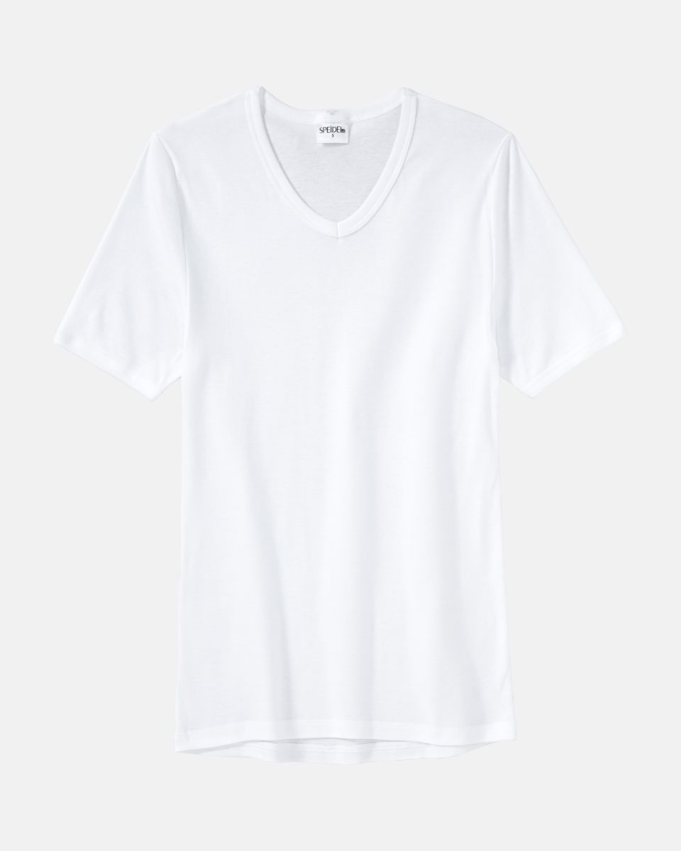 Herrenhemd 1/2 Arm in weiß aus der Serie Classic, flach auf einer Oberfläche liegend.