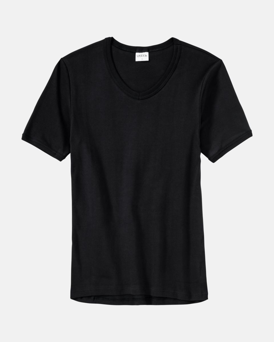 Herrenhemd 1/2 Arm in schwarz aus der Serie Classic, flach auf einer Oberfläche liegend.