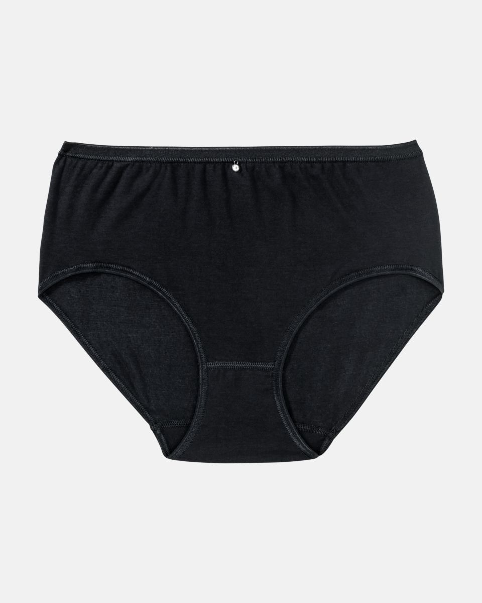 Midislip in schwarz aus der Serie Sensuelle, flach auf einer Oberfläche liegend.