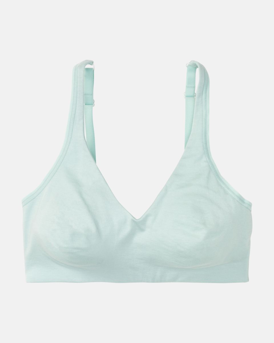 Soft BH gemoldet in minze aus der Serie Natural Beauty, flach auf einer Oberfläche liegend.