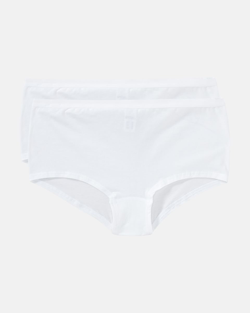 Pant in weiß aus der Serie Take two, flach auf einer Oberfläche liegend.