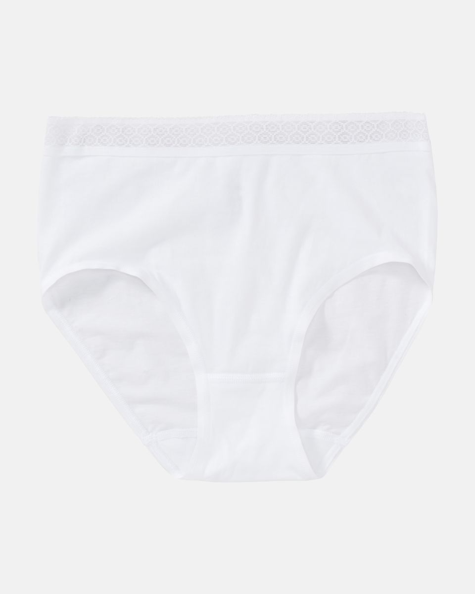 Midislip in weiß aus der Serie Feelin'fine, flach auf einer Oberfläche liegend.