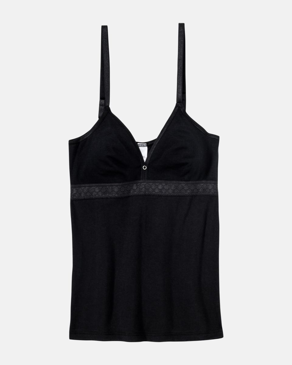 BH Hemd gemoldet in schwarz aus der Serie Feelin'fine, flach auf einer Oberfläche liegend.