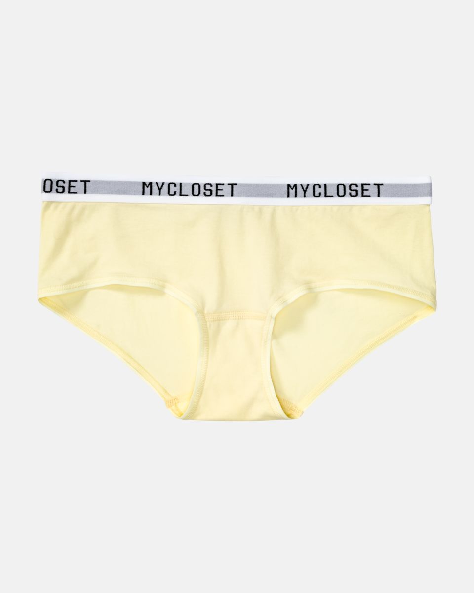 Low Hip in zitrone aus der Serie Logo Lover, flach auf einer Oberfläche liegend.