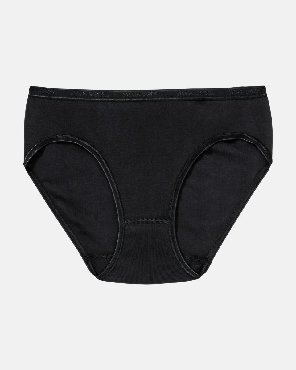 Minislip in schwarz aus der Serie Silke, flach auf einer Oberfläche liegend.