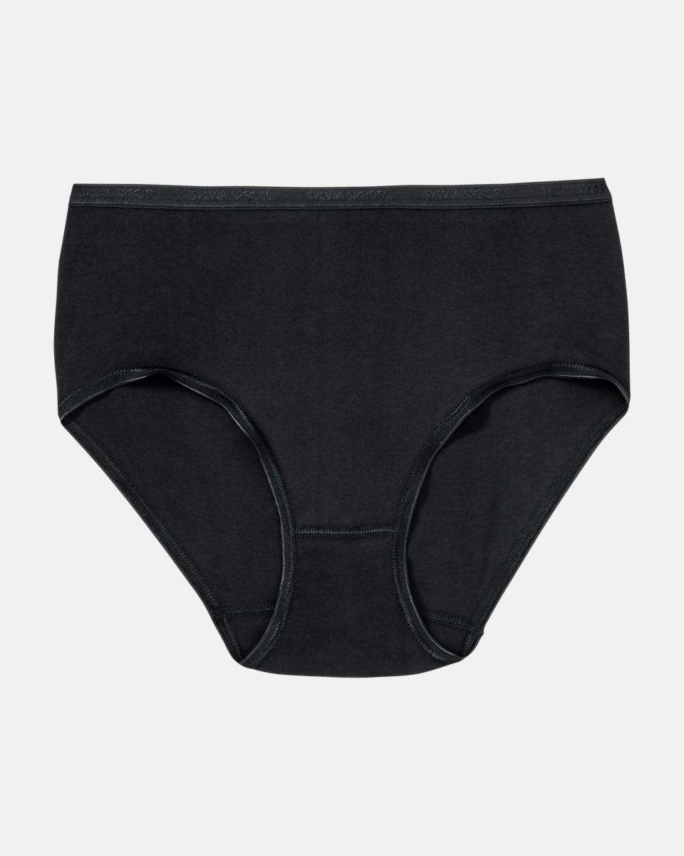 Maxislip in schwarz aus der Serie Silke, flach auf einer Oberfläche liegend.