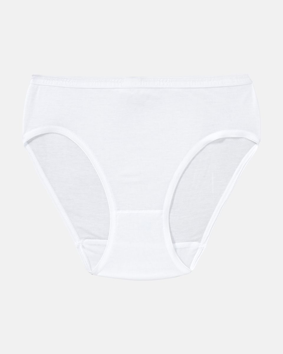 Hüftslip in weiß aus der Serie Sofia, flach auf einer Oberfläche liegend.