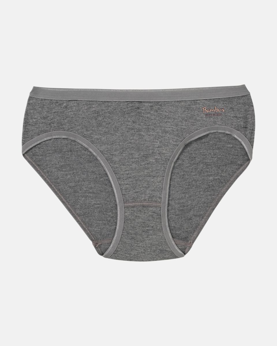 Minislip in grau mélé aus der Serie Swenja, flach auf einer Oberfläche liegend.