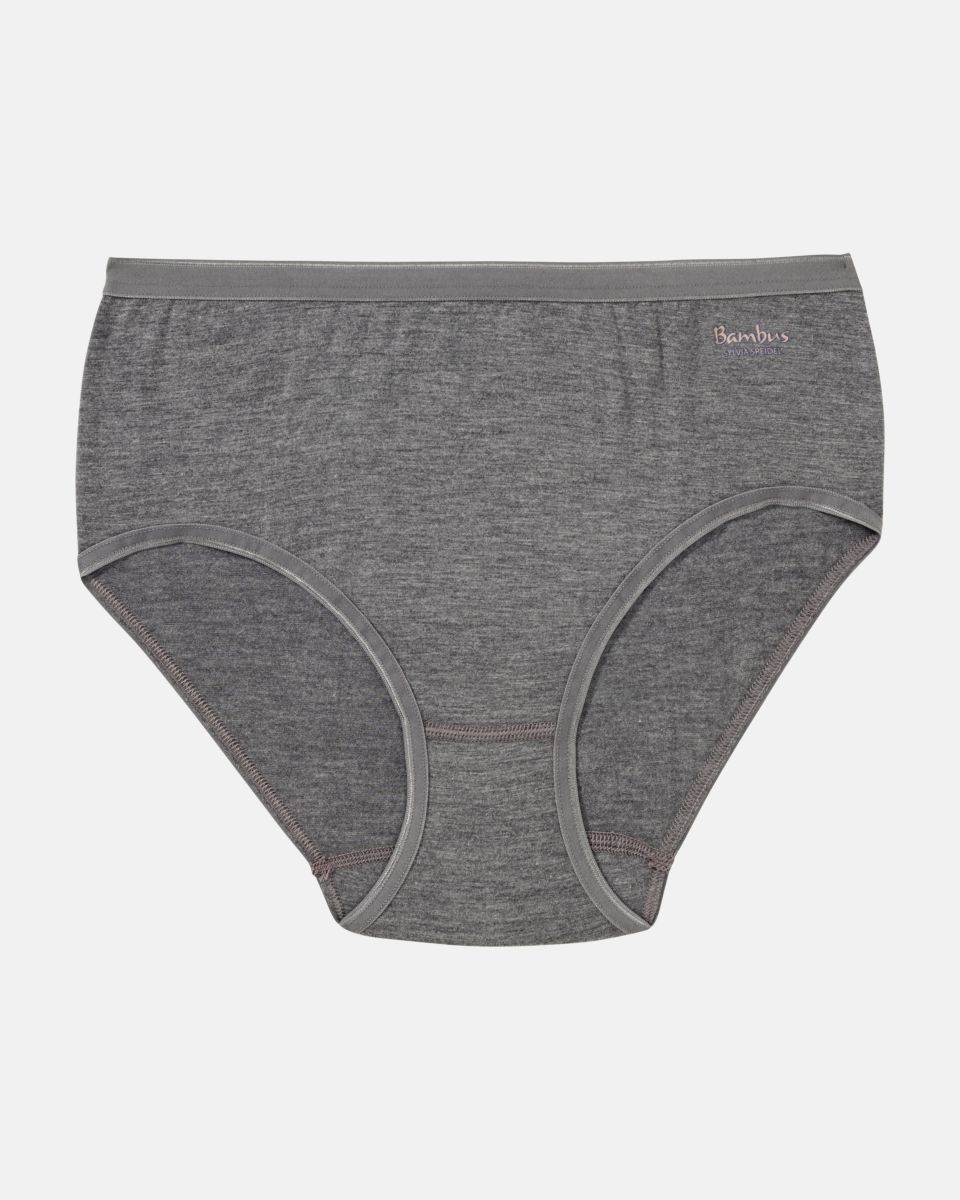 Midislip in grau mélé aus der Serie Swenja, flach auf einer Oberfläche liegend.