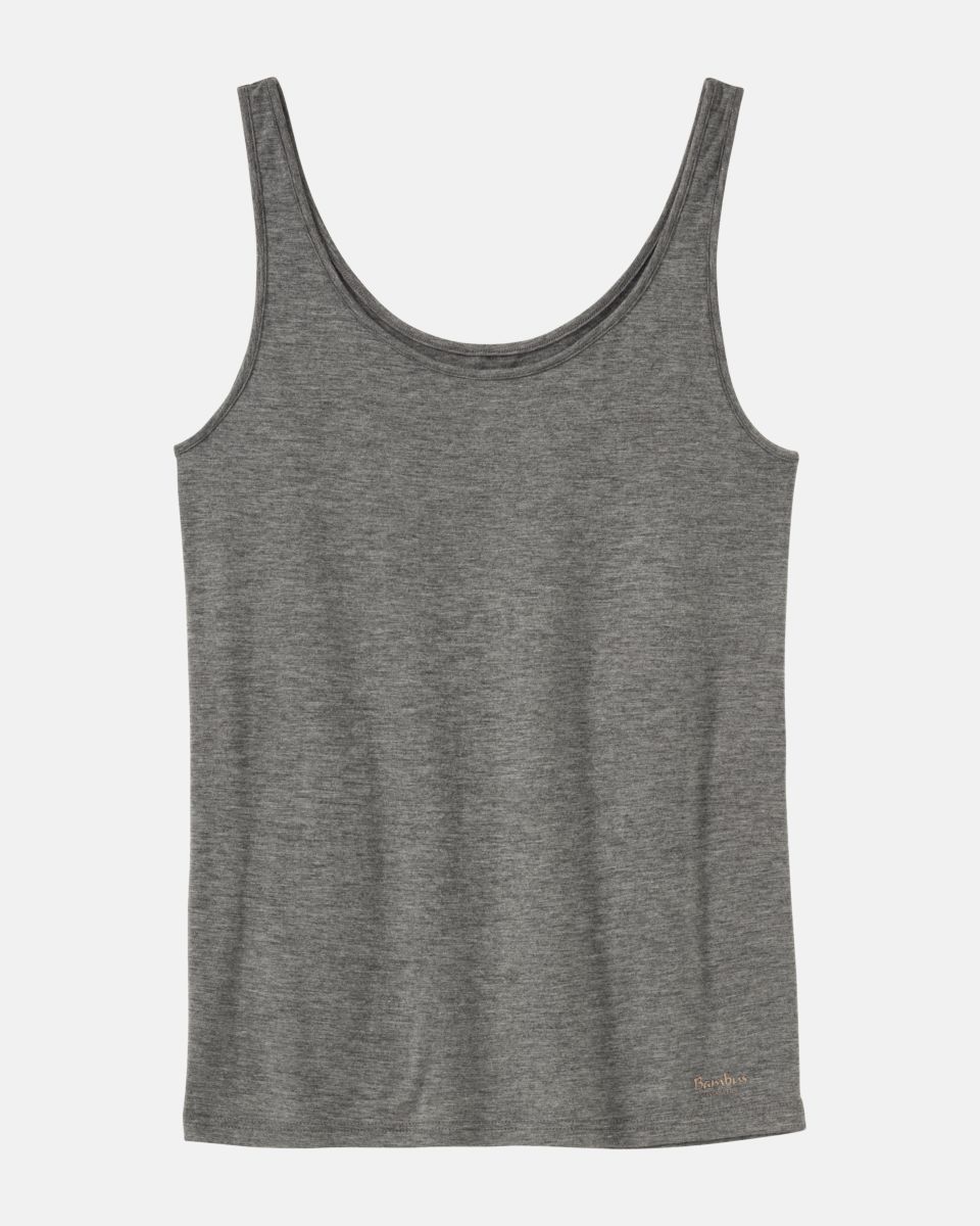 Achselhemd in grau mélé aus der Serie Swenja, flach auf einer Oberfläche liegend.