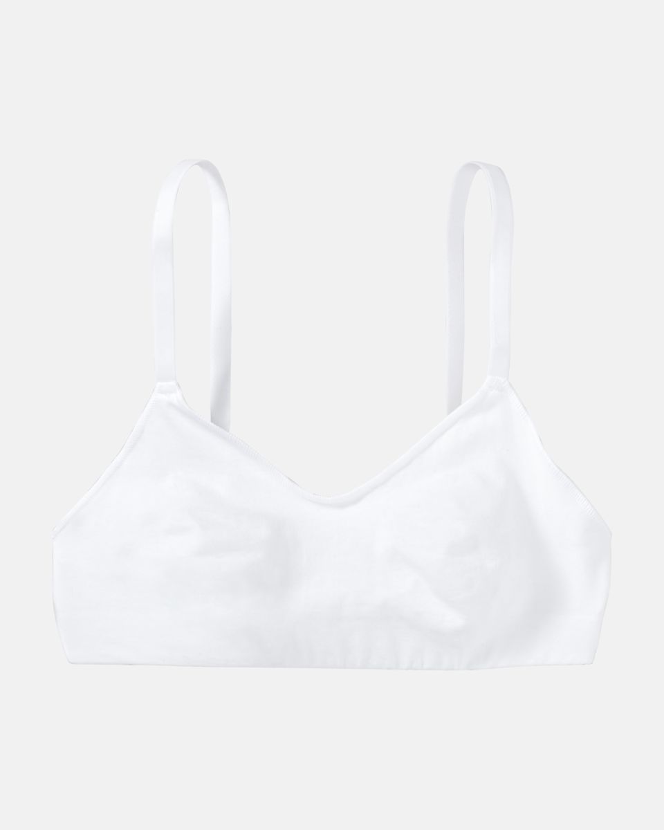 Soft BH gemoldet in weiß aus der Serie Sally, flach auf einer Oberfläche liegend.