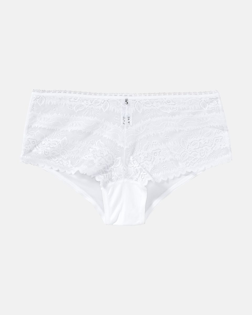 Pant in weiß aus der Serie Silvana, flach auf einer Oberfläche liegend.