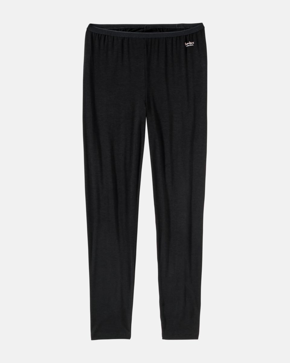 Lange Hose in schwarz aus der Serie Swenja, flach auf einer Oberfläche liegend.