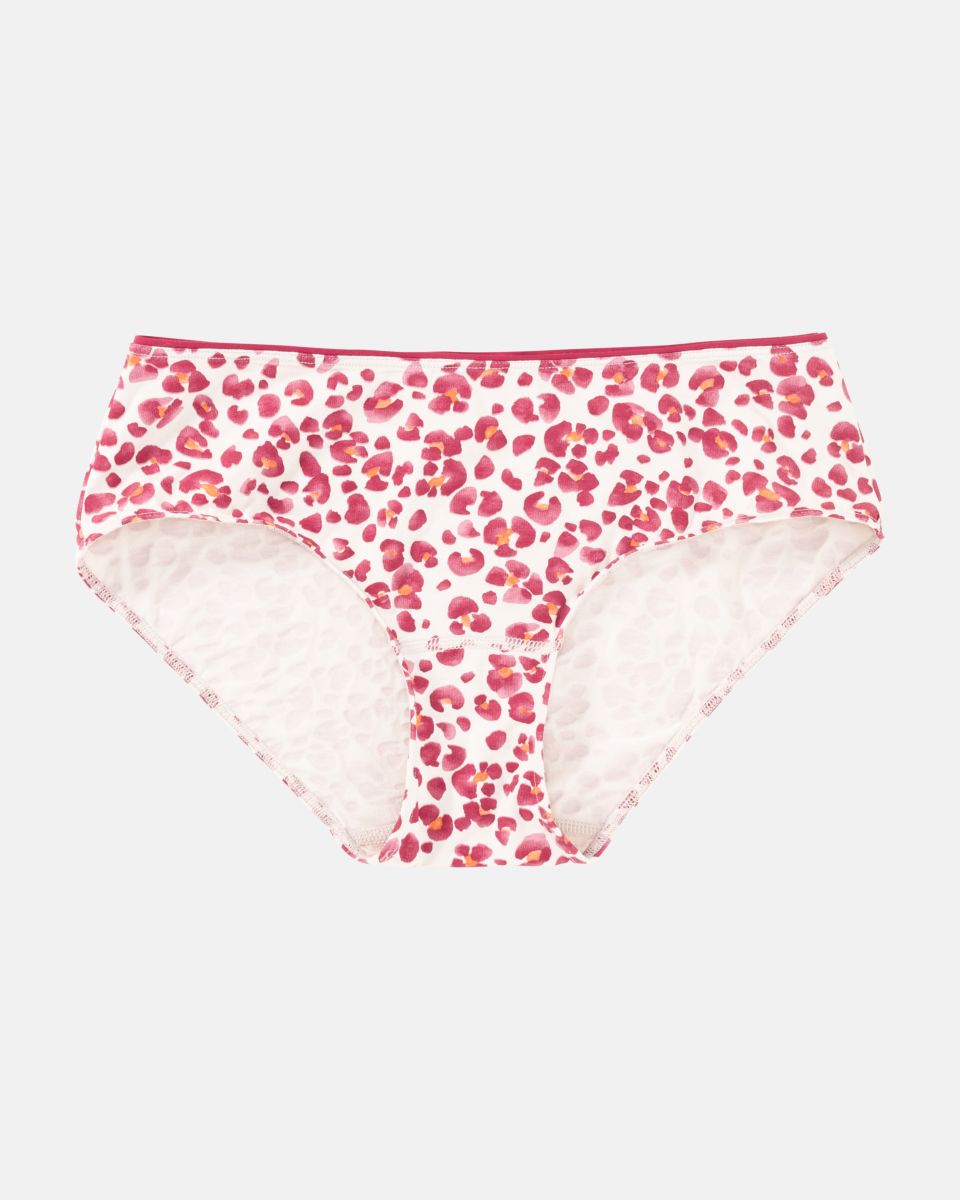 Hipster in Leoprint aus der Serie Pandora, flach auf einer Oberfläche liegend.