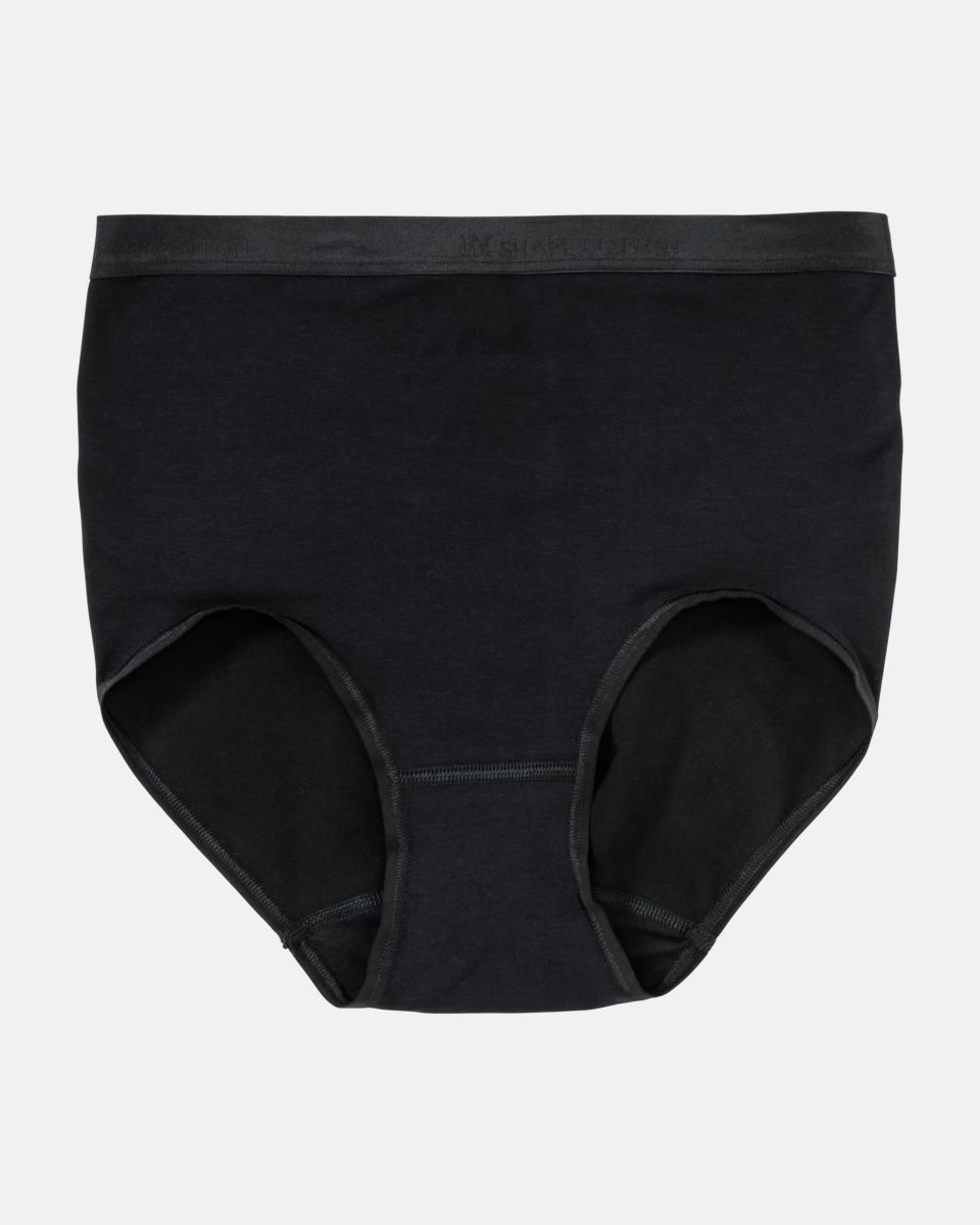 High Waist Slip in schwarz aus der Serie Inshape Cotton, flach auf einer Oberfläche liegend.