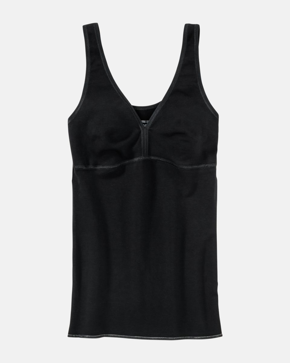 BH Hemd gemoldet in schwarz aus der Serie Inshape Cotton, flach auf einer Oberfläche liegend.