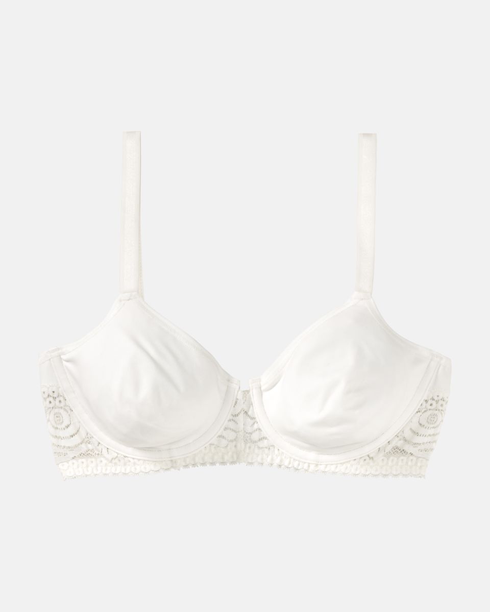 Bügel BH gemoldet in elfenbein aus der Serie Inshape, flach auf einer Oberfläche liegend.