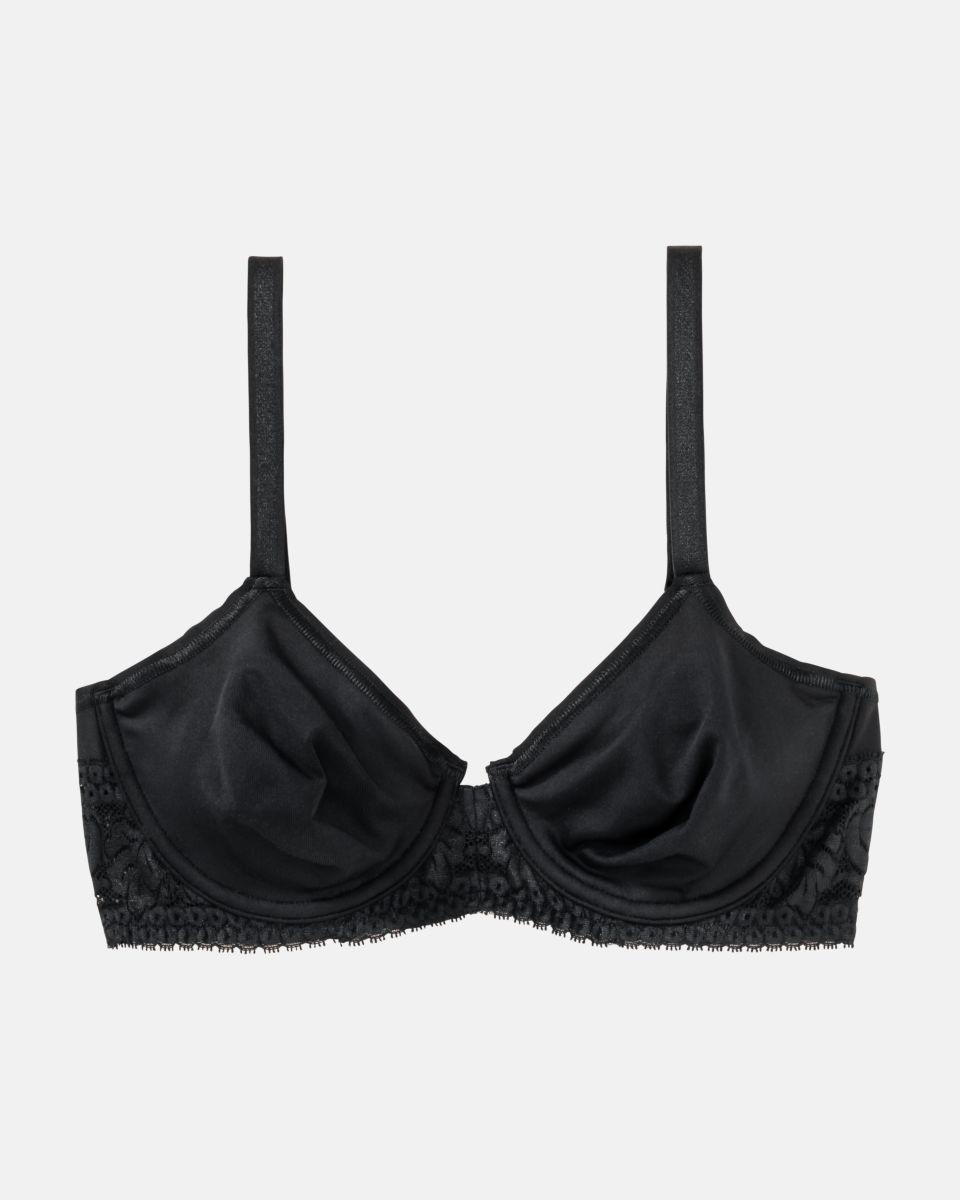 Bügel BH gemoldet in schwarz aus der Serie Inshape, flach auf einer Oberfläche liegend.
