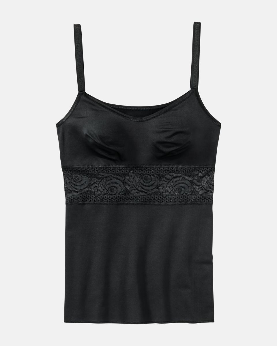 BH Hemd gemoldet in schwarz aus der Serie Inshape, flach auf einer Oberfläche liegend.