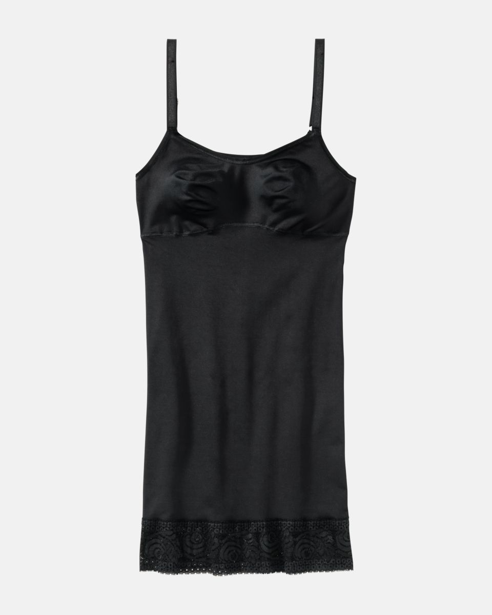 Bodydress gemoldet in schwarz aus der Serie Inshape, flach auf einer Oberfläche liegend.
