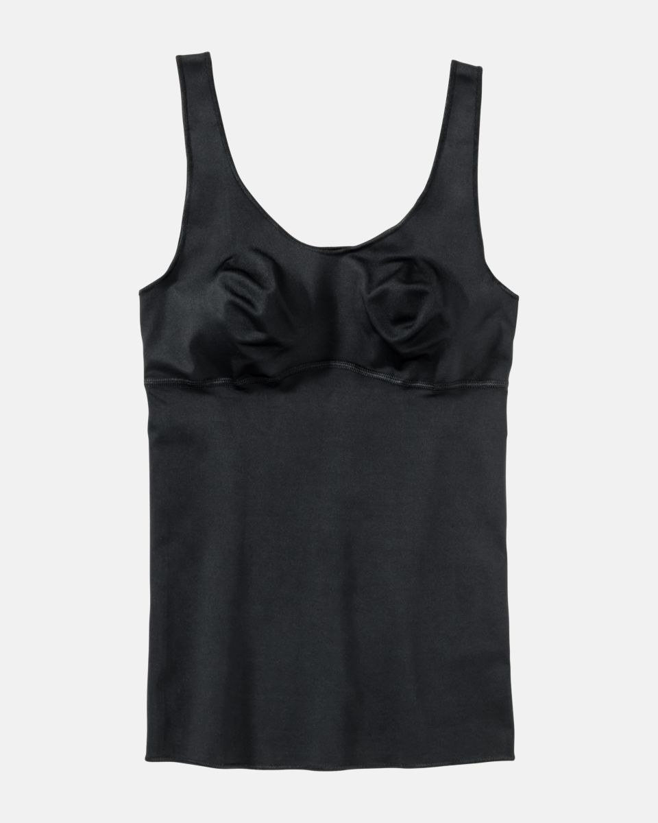 BH Hemd gemoldet in schwarz aus der Serie Inshape, flach auf einer Oberfläche liegend.