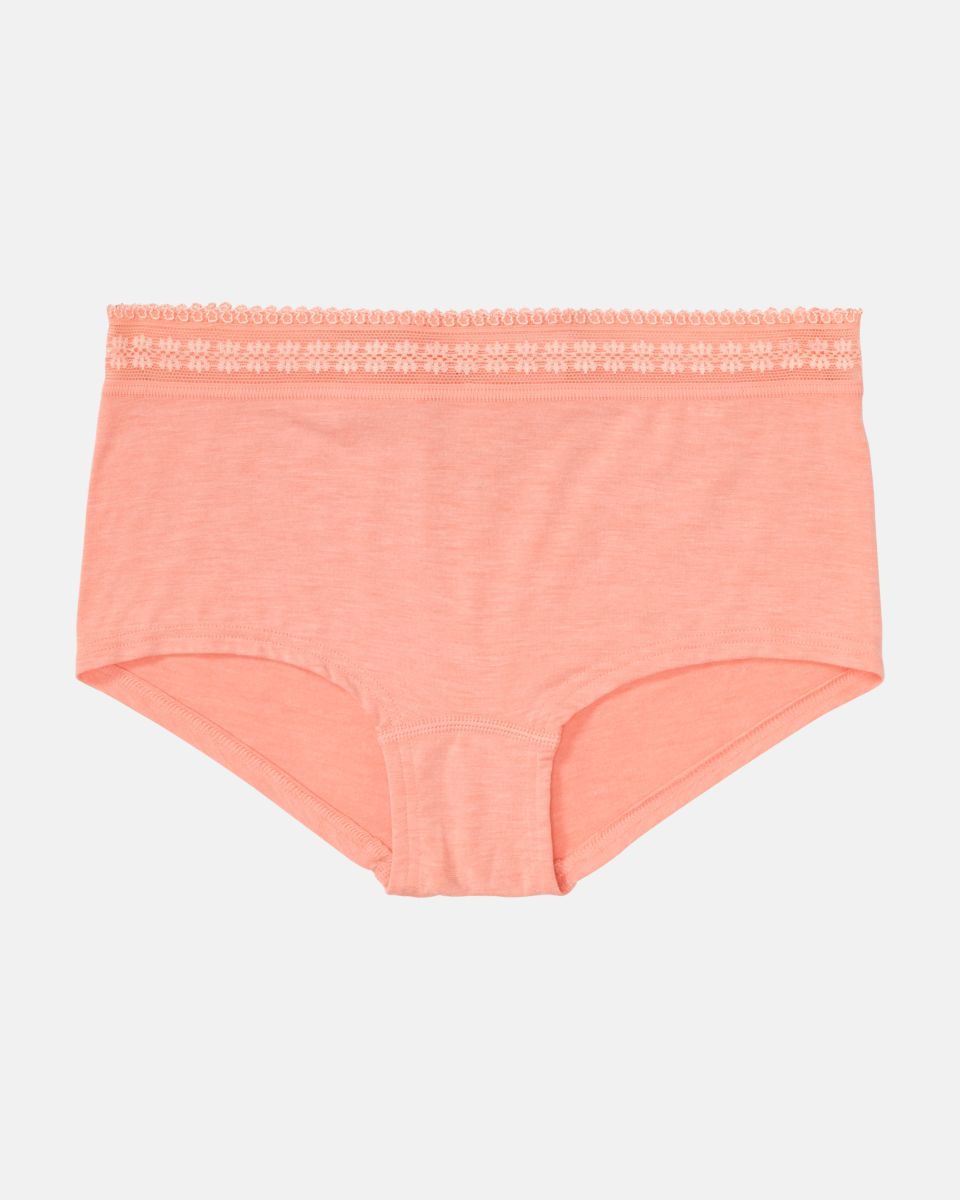 Pant in melone mélé aus der Serie Raphaela, flach auf einer Oberfläche liegend.