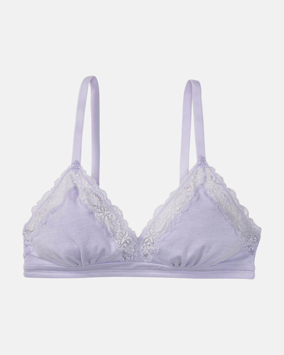Soft BH in lavendel mélé aus der Serie Rahel, flach auf einer Oberfläche liegend.