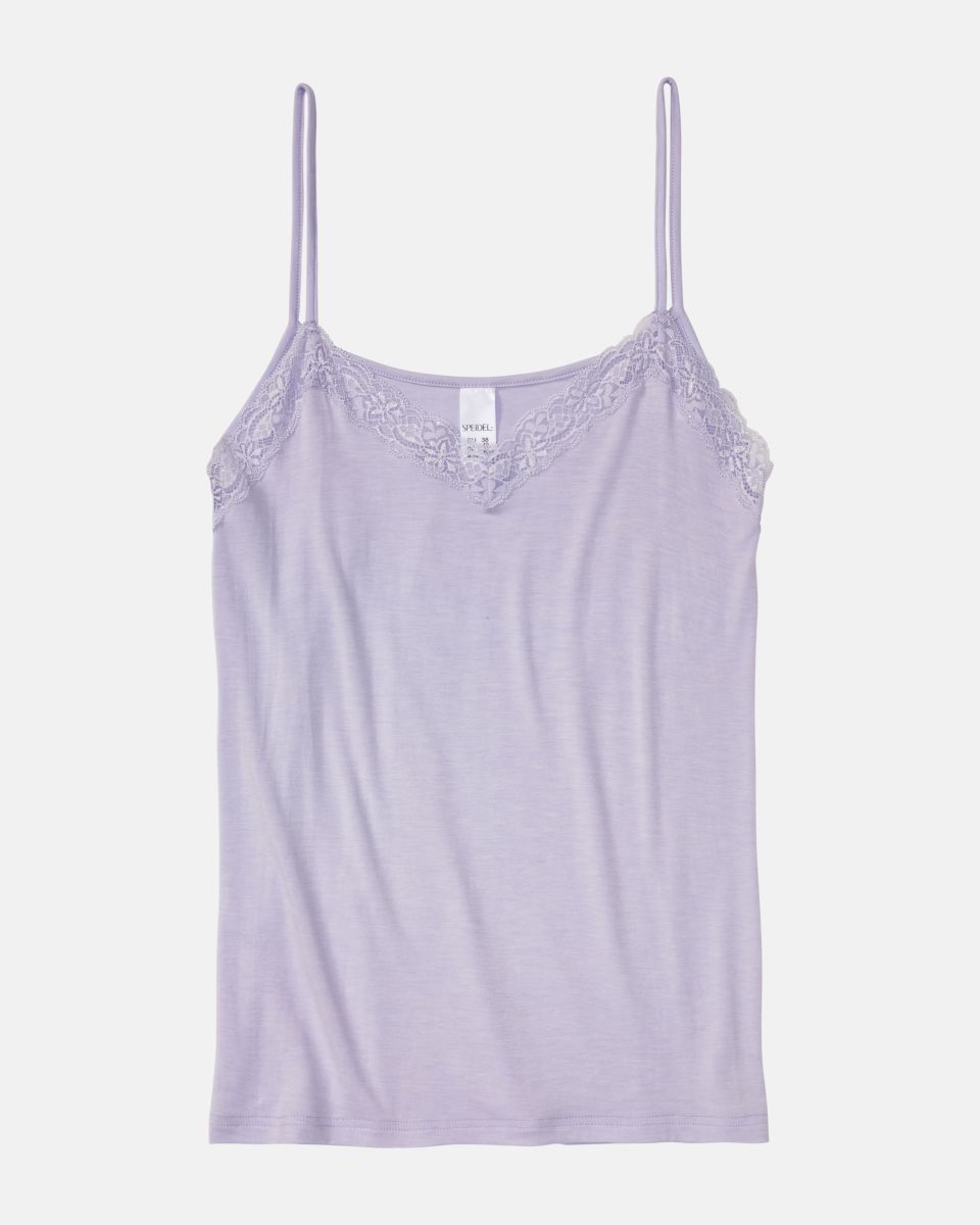 Hemd in lavendel mélé aus der Serie Rahel, flach auf einer Oberfläche liegend.