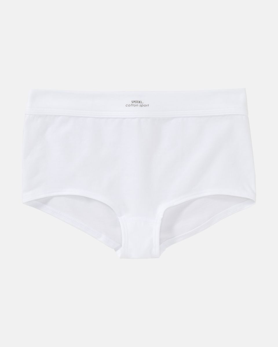 Pant in weiß aus der Serie Cotton Sport, flach auf einer Oberfläche liegend.