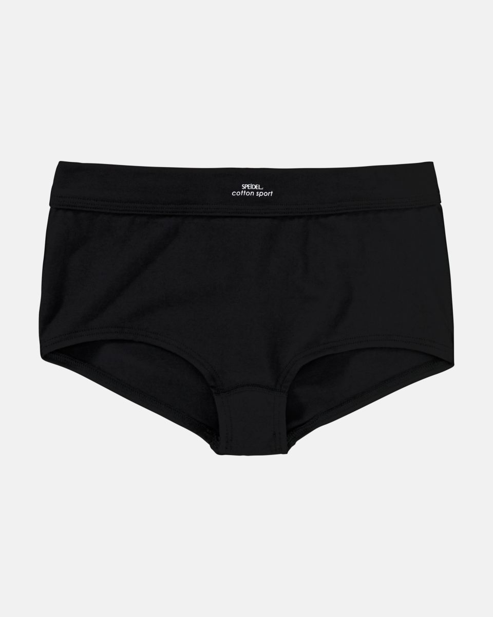Pant in schwarz aus der Serie Cotton Sport, flach auf einer Oberfläche liegend.