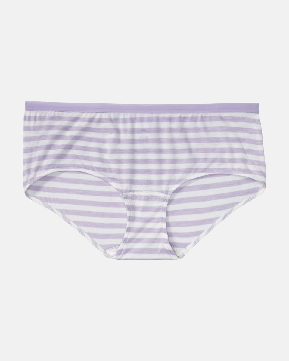 Hipster in lavendel / off white aus der Serie Regina, flach auf einer Oberfläche liegend.