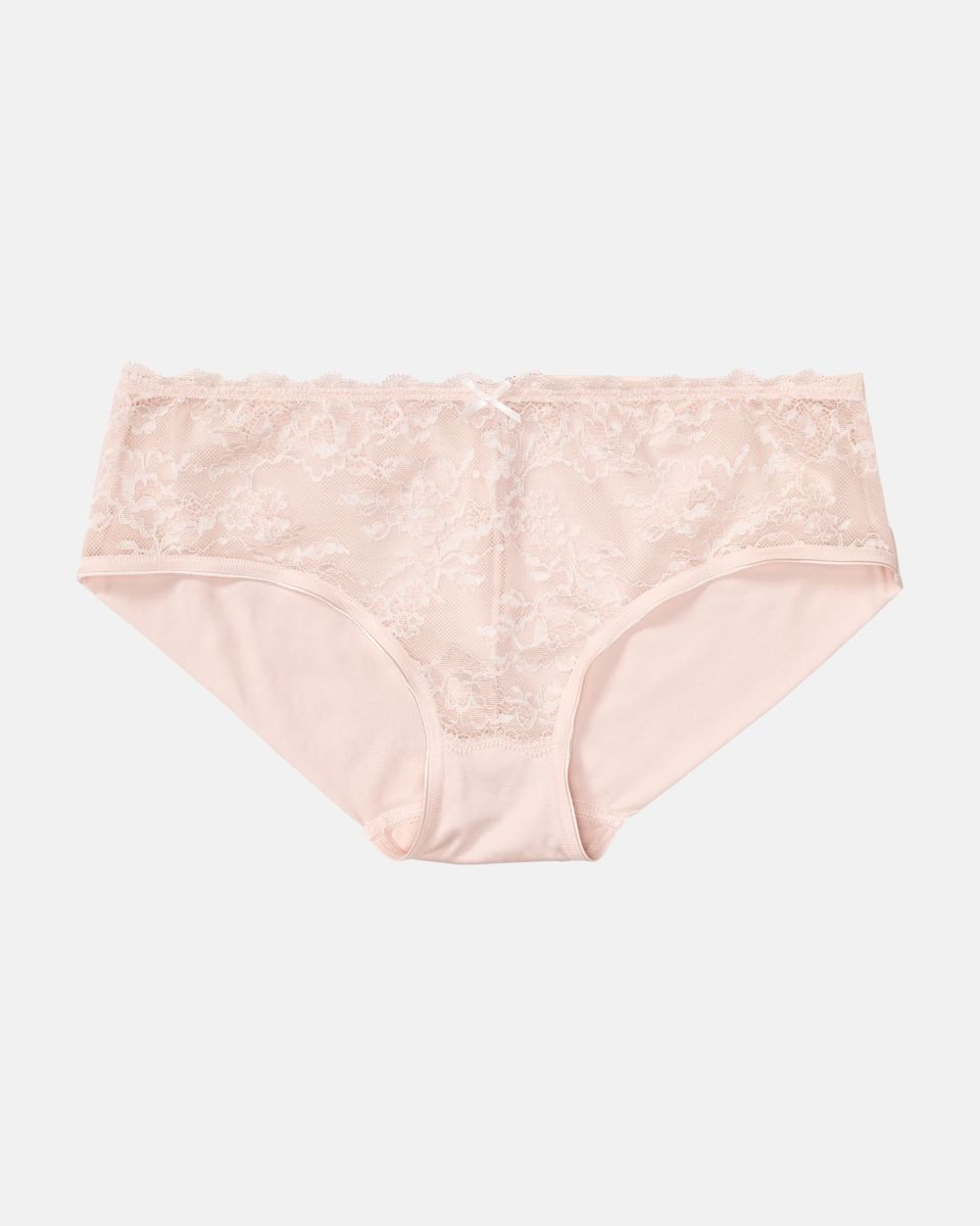 Low Hip in lychee aus der Serie Lacy, flach auf einer Oberfläche liegend.