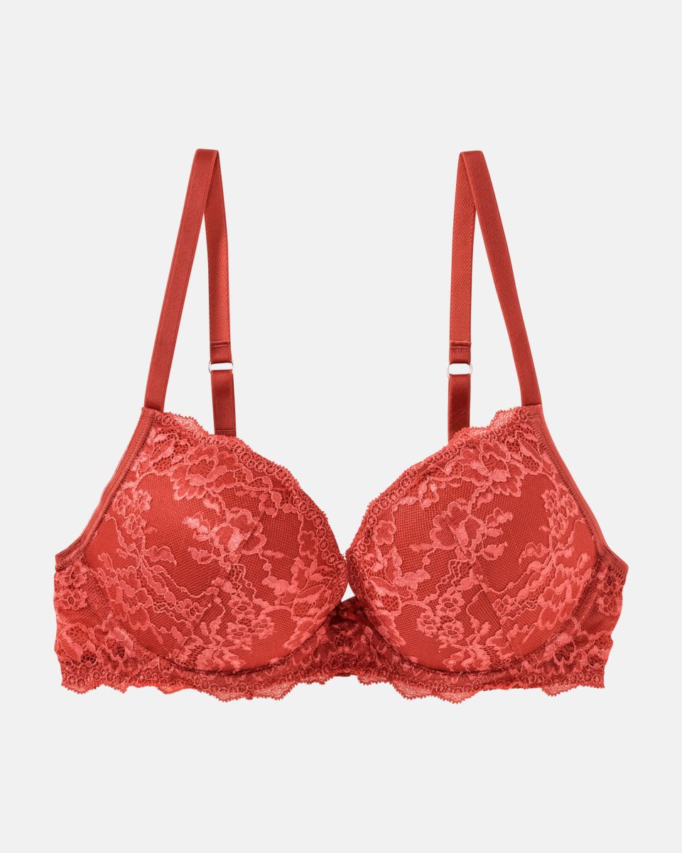 Push up BH mit Bügel in pepper aus der Serie Lacy, flach auf einer Oberfläche liegend.