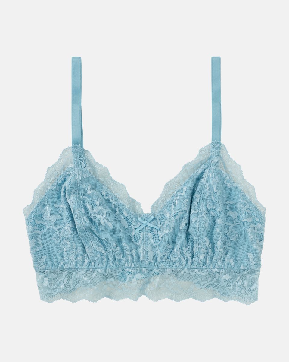 Bralette in shark aus der Serie Lacy, flach auf einer Oberfläche liegend.