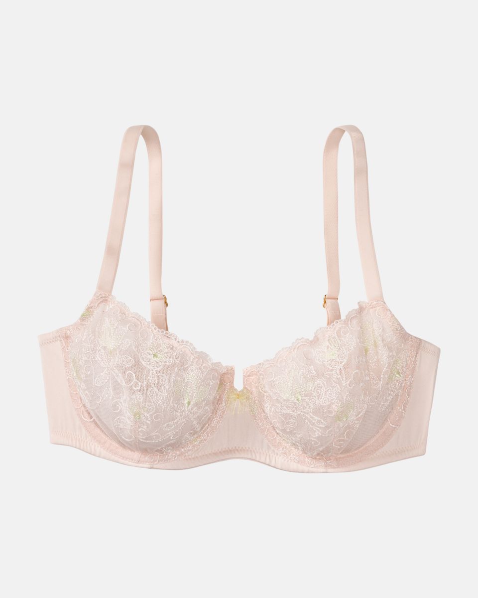 Bügel BH Balcony in lychee aus der Serie Rosalie, flach auf einer Oberfläche liegend.