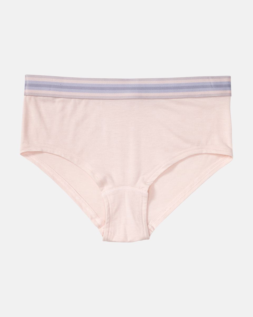 Pant in lychee mélé aus der Serie Ruby, flach auf einer Oberfläche liegend.